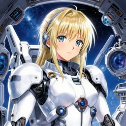 the face of an incredibly beautiful and elegant anime girl in a mecha astronaut suit, an ultrafine detailed illustration by james jean, final fantasy, intricate linework, space, cockpit of a spaceship, bright colors, behance contest winner, vanitas, angular, altermodern, unreal engine 5 highly rendered, global illumination, radiant light, detailed and intricate environment