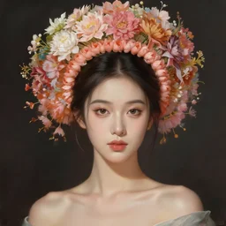 character concept portrait, beautiful woman, floral headdress, style digital painting, concept art, smooth, sharp focus, 8 k resolution, illustration by ruan jia and mandy jurgens and william - adolphe bouguereau, artgerm