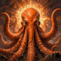atmospheric portrait of orange cthulhu by cedric peyravernay