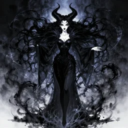 style of yoji shinkawa, rafael albuquerque, loish : : gorgeous willa holland : : evil witch, swirling black magic : : symmetrical face, symmetrical eyes : : full body pose : : gorgeous black hair : : magic lighting, low spacial lighting : :