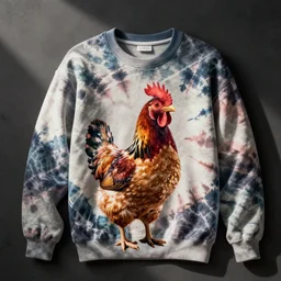 a tie dye sweatshirt on a chicken