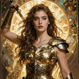 beautiful woman warrior, artgerm, greg rutkowski, alphonse mucha, backlite, detailed, hyper realistic