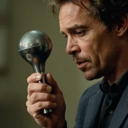 stunning film photograph of ( ( ( ( willem dafoe holding plumbus ) ) ) ), closeup, aperture 1. 2