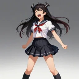 demonic girl screaming, school uniform, seifuku, pleated miniskirt, overknee socks, battle angel alita. by rembrandt 1 6 6 7, illustration, by konstantin razumov, by william - adolphe bouguerea