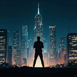 silhouette in front of a cyberperunk city, very beautiful