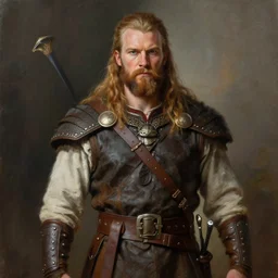 a highly detailed painting of a man wearing a nordic hero costume