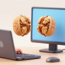 two walnuts staring at someone on a computer, 3 d render
