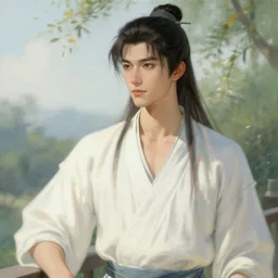 wuxia, summer, attractive male, painting by gaston bussiere, craig mullins, j. c. leyendecker