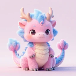 a pink and blue cute fluffy dragon, digital art