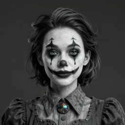 portrait clown girl. octane render, trending on artstation, greg rutkowski very coherent symmetrical artwork. cinematic, hyper realism, high detail, octane render, 8k, iridescent accents, black and white