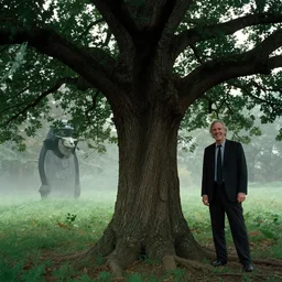 a tree with a smirking grin, film still from the movie directed by denis villeneuve and david cronenberg with art direction by and h. r. giger and zdzisław beksinski