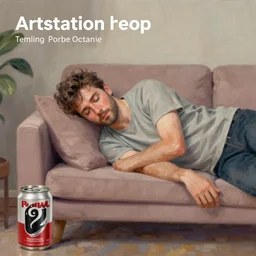 digital art of a man sleeping on couch, trending on Artstation, oil on can is octane render