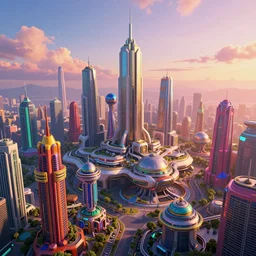 An ultra-high resolution photograph of a colorful sci-fi fututistic city, sunrise, by Yoshitaka Amano and Alena Aenami, Trending on Artstation, nvidia, matte painting, unreal engine