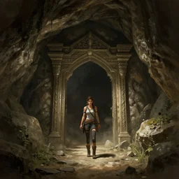 digital art of an entrance to a cave, artstation, tomb raider