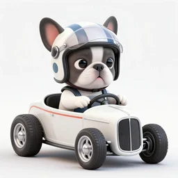 cute and funny, frenchie mime, wearing a helmet, driving a hotrod, oversized enginee, ratfink style by ed roth, centered award winning watercolor pen illustration, isometric illustration by chihiro iwasaki, the artwork of r. crumb and his cheap suit, cult - classic - comic,