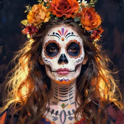 Illustration of a sugar skull day of the dead girl, art by Al Feldstein