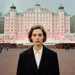 portrait of a 1 9 8 0 s symmetrical, pretty woman with fine facial features, standing in a complex street by edward hopper, jeffrey smart, grand budapest hotel, theatre art, high resolution