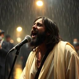 richard harris as jesus singing macarthur park in the rain, hyperdetailed