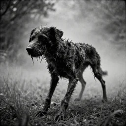 infrared black and white trailcam footage of a disfigured disjointed canine creature with scary pointy skinny amorphous limbs, uncanny valley, liminal, creepypasta, nightmare, analog horror, disgusting, tripophobia