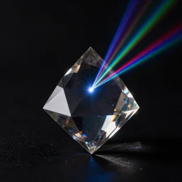 rainbow laser shining through a transparent crystal prism
