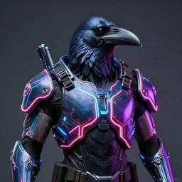 tactical neon exoskeleton armor, realistic anthropomorphic crow visible beak. neon, science fiction, light, portrait by donato giancola and greg rutkowski and wayne barlow, realistic face