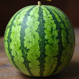 A photo of a whole watermelon that was shot by an arrow wide angle close up shot
