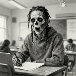 classroom sketch of earl sweatshirt, eldritch horror, surreal, shading, high detail