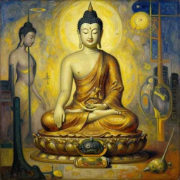 buddhism, futurism, painting by greg rutkowski, j. c. leyendecker, artgerm