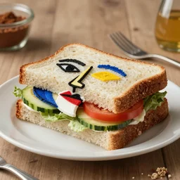 a hd 4k photo of a sandwich designed by picasso