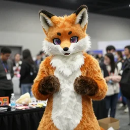 snoop dog wearing a fox fursuit without the mask at a furry convention, indoor convention vendors
