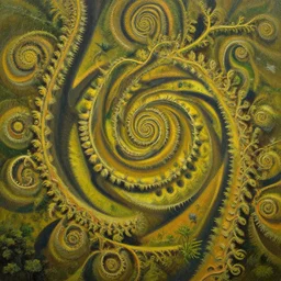 sri lankan landscape, fractal repeating patterns, volumetric lighting, volumetric shadows, realistic oil painting by tomas sanchez