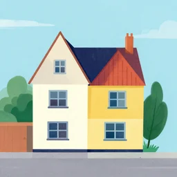 a beautiful flat 2 dimensional illustration of a cross section of a house, view from the side, a storybook illustration by muti and james gilleard, colorful, minimalism, featured on dribble, unique architecture, behance hd, dynamic composition