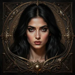 head-on centered symmetrical painted portrait, Indian woman as a D&D Mage, black hair, dramatic lighting, intricate, fantasy, intricate, elegant, highly detailed, digital painting, smooth, sharp focus, illustration, dramatic lighting, artstation, in the style of Artgerm and Anna Podedworna