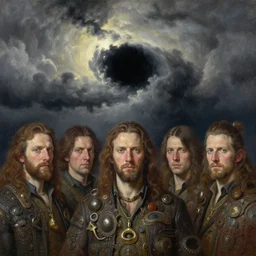 portrait oil painting, a stormy sky with a black hole in the middle, ultra realistic, wide angle, intricate details, artifacts, luminous skies, highly detailed, michael cheval, peter mohrbacher, boris vallejo, jessica rossier, oil painting, highly detailed, cinematic lighting