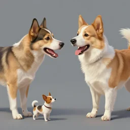 a digital painting of a standoff between a very large dog facing a tiny dog, wide open drolling mouth, hyperealism, award winning, stunning, trending on art station, highly detailed, cinematic lighting, 8 k, hd