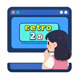screenshot of the retro 2 d talking simulation game, a girl character looking at cam