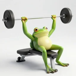 A frog doing a bench press, studio photography