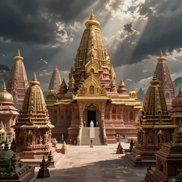 Futuristic Hindu civilisation with temples, digital art