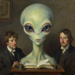 an alien distinguished librarian, oil on canvas, artstation, by j. c. leyendecker and edmund blair leighton and charlie bowater, beautiful face, octane, very aesthetic!!!!!!!!!!!!!!! stunning gorgeous big eyes
