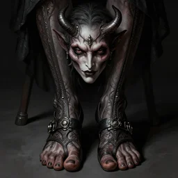 portrait of a demon wearing toe shoes ( vibram five fingers ), digital art, grim - lighting, high - contrast, intricate, elegant, highly detailed, centered, digital painting, artstation, concept art, smooth, sharp focus, illustration, artgerm, todd lockwood, greg rutkowski, magalie villeneuve