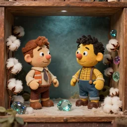 still from a full - color 1 9 8 5 cute live - action stop - motion puppetry film by the brothers quay, involving cotton and gemstones, inside elaborate dioramas.