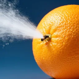 an insect farting on an orange. vivid colors.