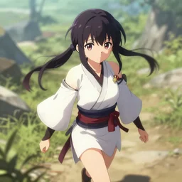 isekai cute anime girl samurai ronin vagabond ( aesthetic ). on a trail. in the style of gravity rush. beautiful lineart, depth focus, rankings pixiv, artstation, chromatic aberration, soft lighting, srgb, 4 k artstation, hdr, cinematic, motion blur, marmoset, blender 3 d, by dao le