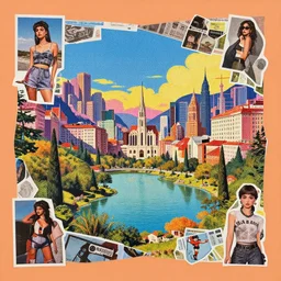 a beautiful aesthetic!!! pop art collage! rolling coherent! arcadia landscape, made in a magazine clipping collage style, cutout, clippings of a fashion magazine, made by a depressed art student