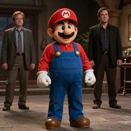 Danny DeVito as Super Mario, cinematic, Wide-shot, atmospheric lighting, directed by Quentin Tarantino, movie still