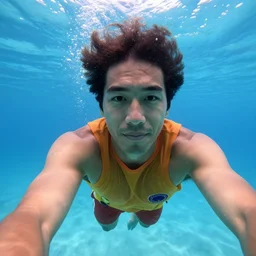 underwater selfie from a brown haired male lifeguard. Eddie Mendoza. Noriyoshi Ohrai
