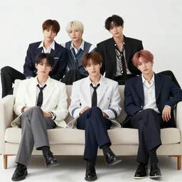 kpop stars in anime fate stay night style, kpop stars on a couch modeling