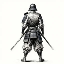 entire body portrait from behind samurai that holds chain art inkstyle brush sketch octal render ultra detailed