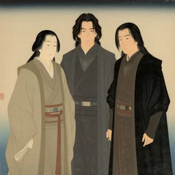 family portrait of duke leto atreides and prince paul atreides, dune, aristocratic, space opera, in the style of yamato - e, tosa school, tosa mitsuoki, tosa mitsunobu, iwasa matabei, awataguchi takamitsu.