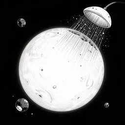 a shower of asteroids hitting a planet, from outer space, beautiful outline illustration